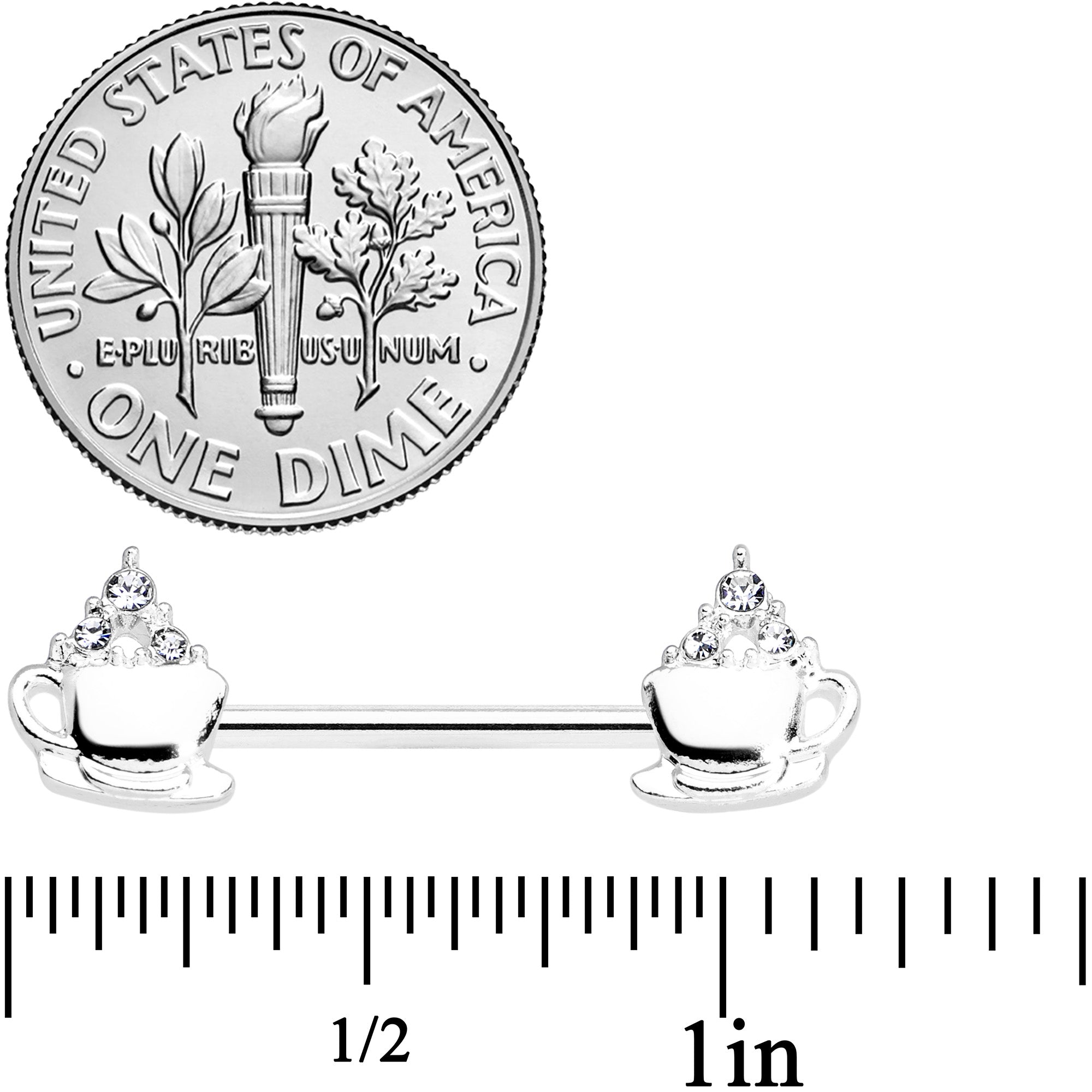 BodyCandy 14G 9/16 Clear Gem Hot Cocoa Barbell Nipple Ring Set — detail close-up