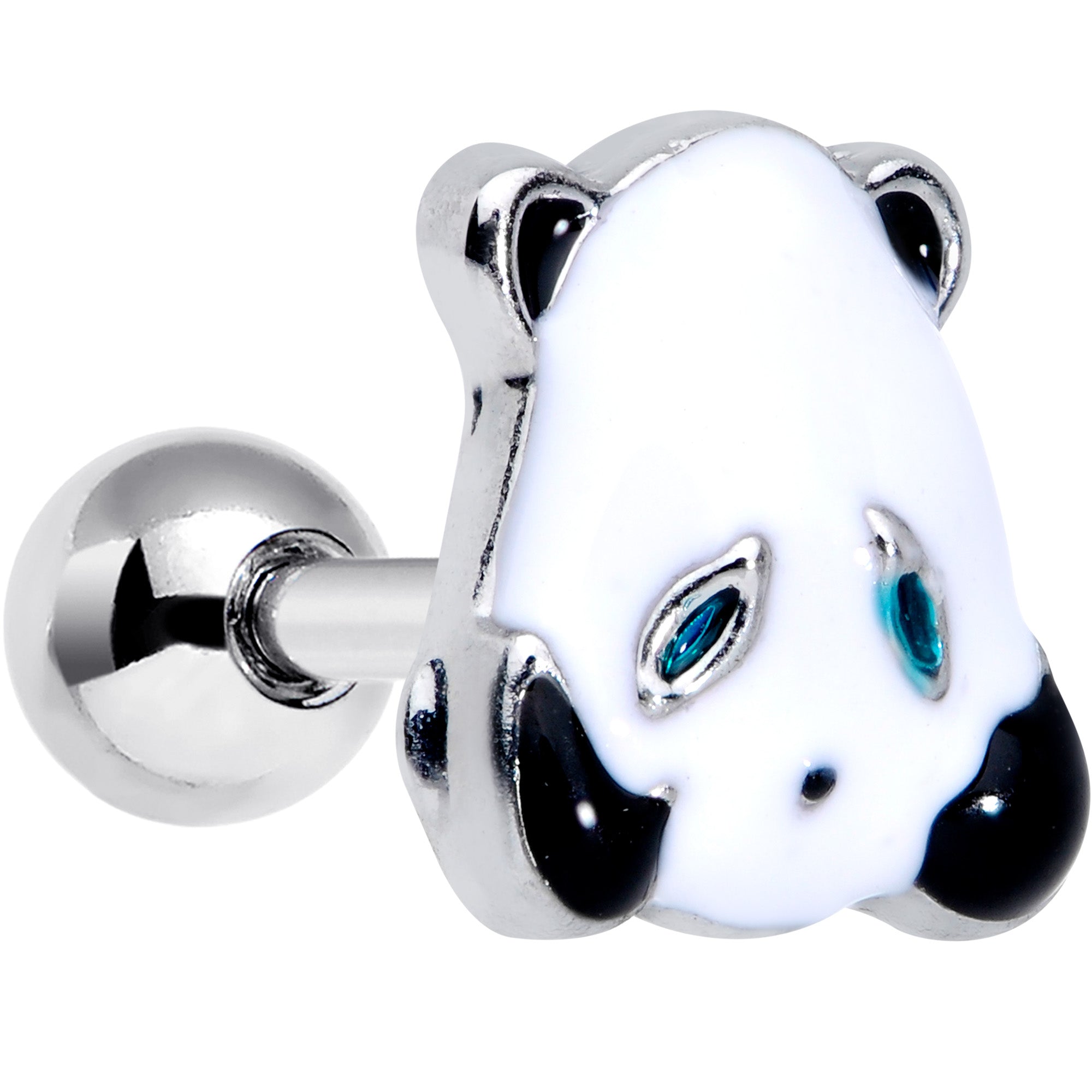 BodyCandy 16G 1/4 Black White Round Panda Bear Cartilage Tragus Earring — main product shot