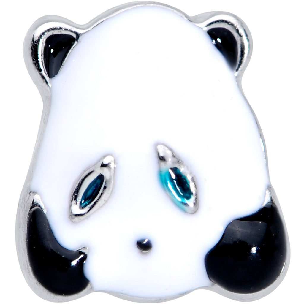 BodyCandy 16G 1/4 Black White Round Panda Bear Cartilage Tragus Earring — detail close-up