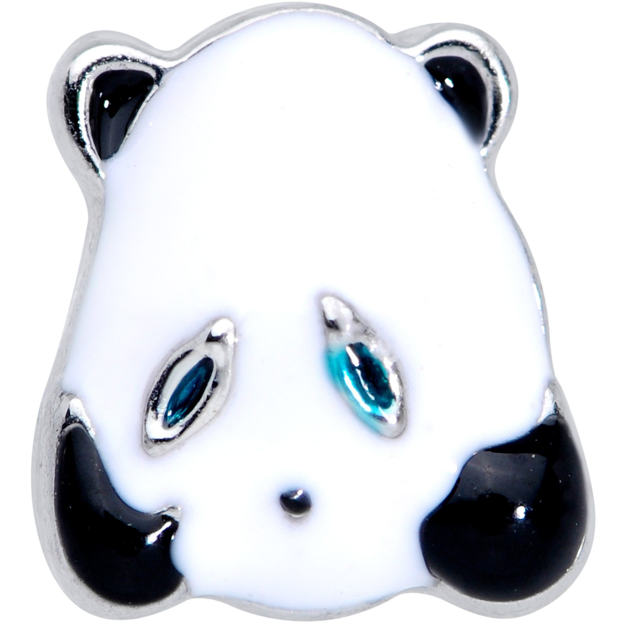 BodyCandy 16G 1/4 Black White Round Panda Bear Cartilage Tragus Earring — detail close-up