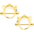 BodyCandy 14G 5/8 Clear Gem Gold Tone Teapot Nipple Shield Set — main product shot