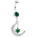 BodyCandy Green Gem Marijuana Pot Leaf Moon Dangle Belly Ring — main product shot
