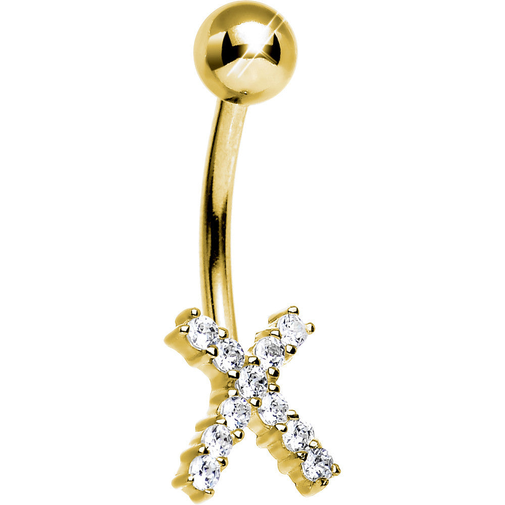 BodyCandy 16G Solid 14K Yellow Gold Cubic Zirconia X-SPOT Belly Ring — main product shot