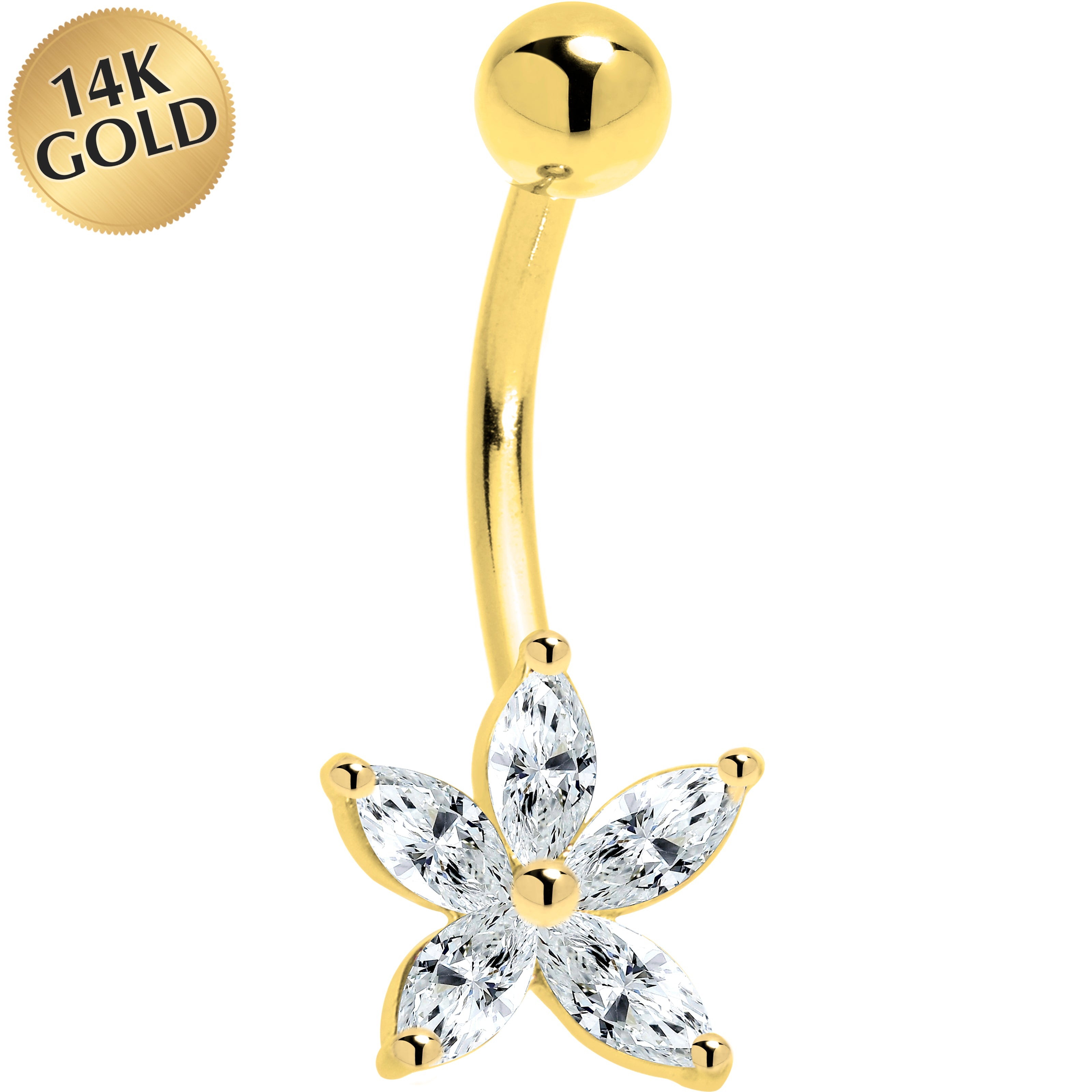 BodyCandy 16G Solid 14K Yellow Gold CZ Lily Flower Belly Ring — main product shot