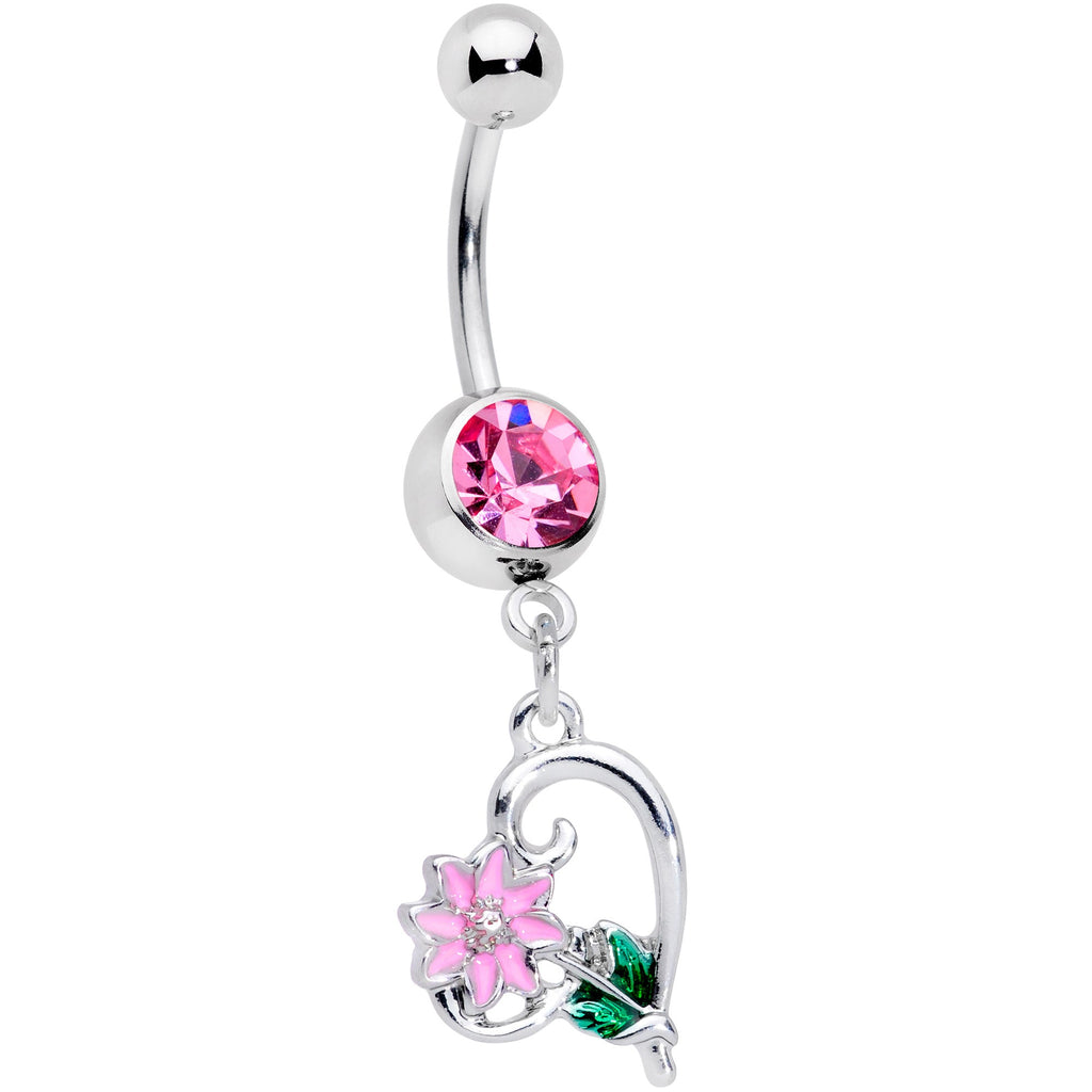 BodyCandy Pink Gem Sweet Flower Heart Dangle Belly Ring — main product shot