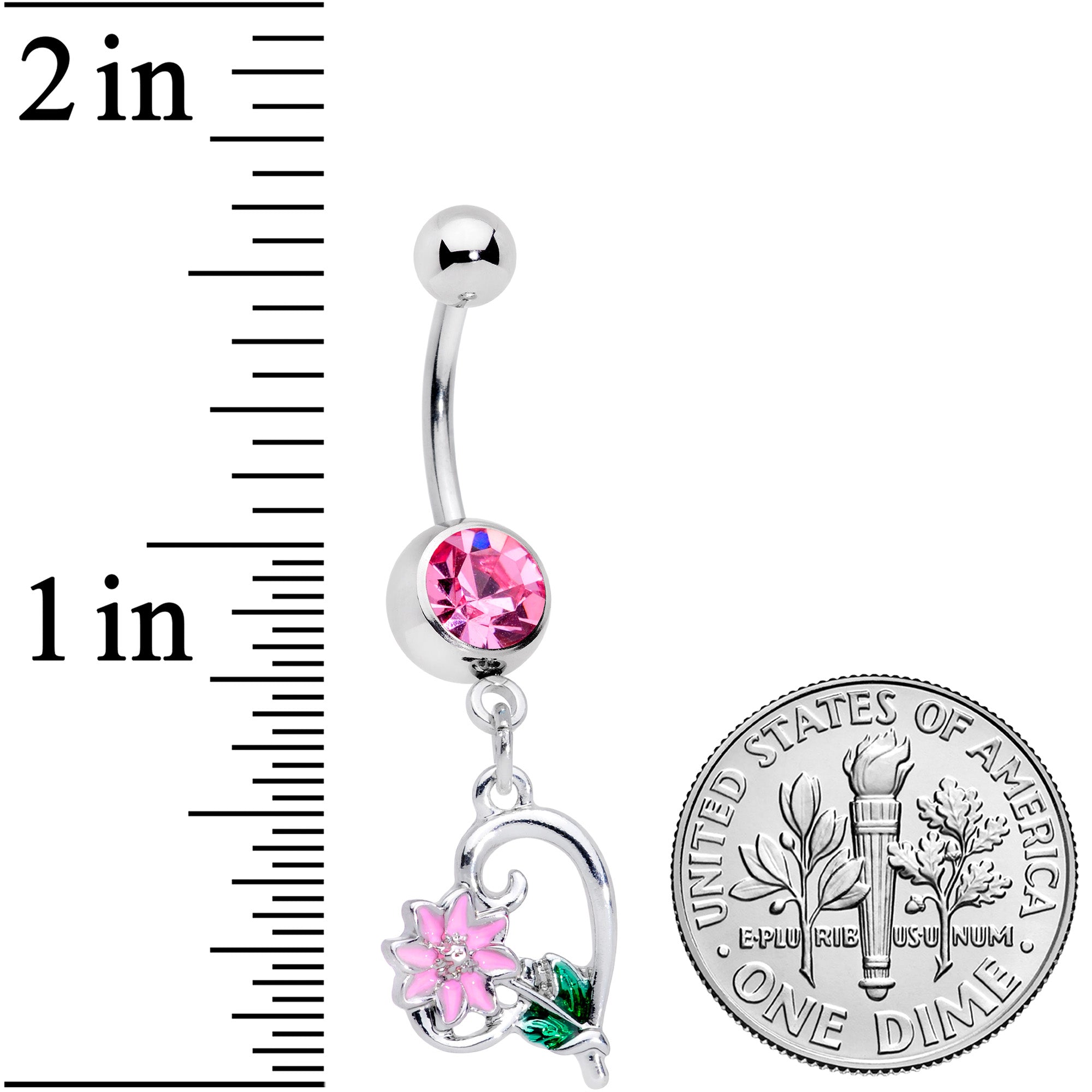 BodyCandy Pink Gem Sweet Flower Heart Dangle Belly Ring — lifestyle context