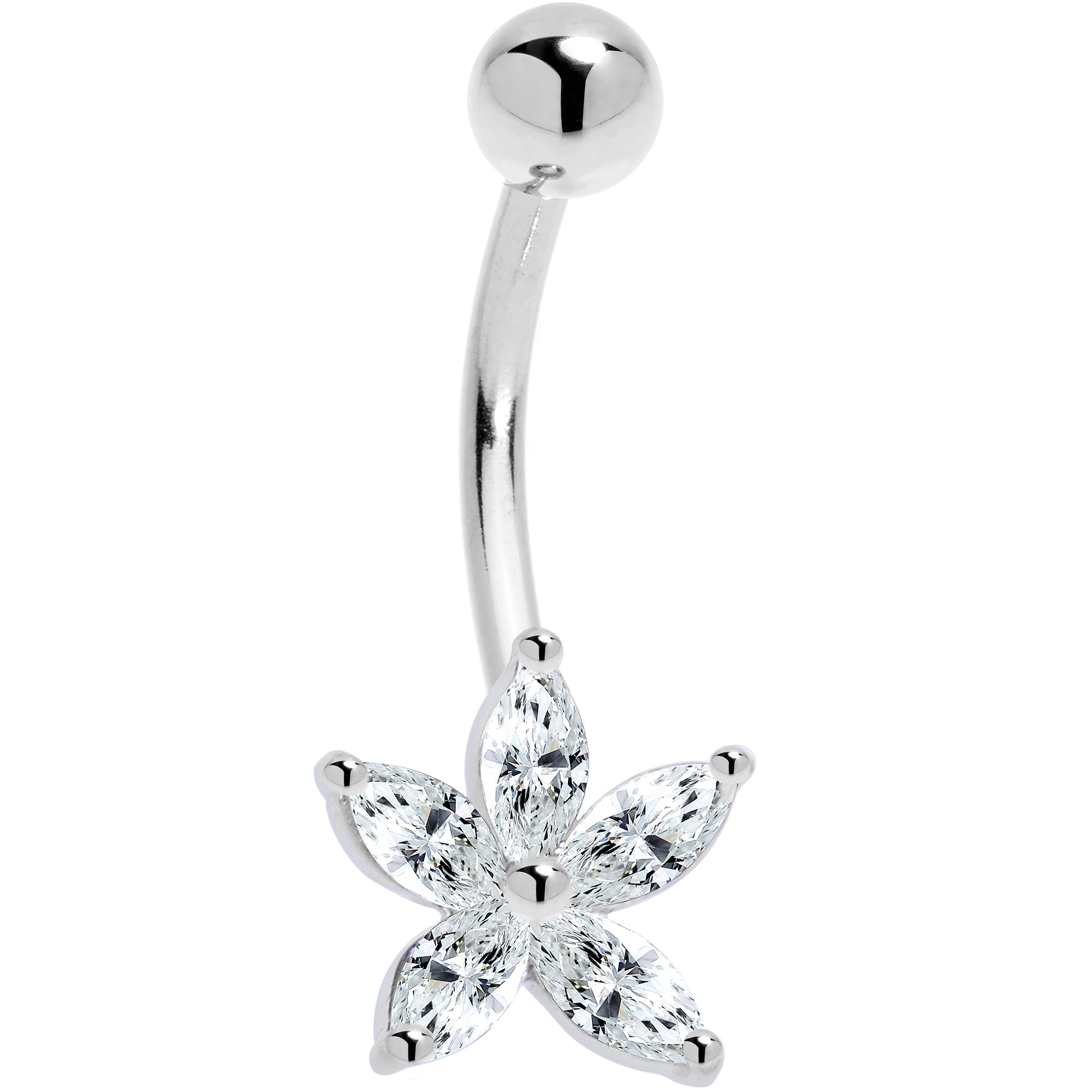 BodyCandy 16G Solid 14K White Gold Cubic Zirconia LILY Belly Ring — detail close-up