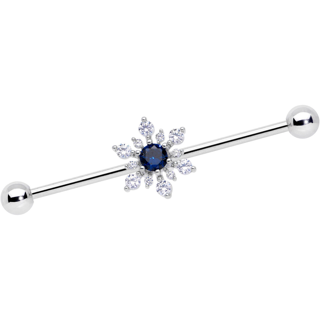 BodyCandy 14G Clear Blue CZ Gem Snowflake Christmas Industrial Barbell 38mm — main product shot