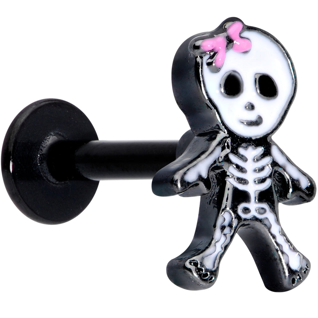 BodyCandy 16G 5/16 Black Skeleton Girl Halloween Labret Monroe Tragus — main product shot