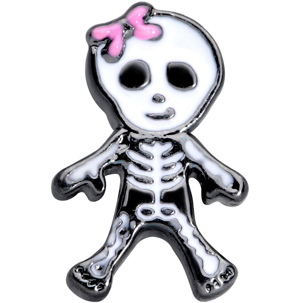 BodyCandy 16G 5/16 Black Skeleton Girl Halloween Labret Monroe Tragus — detail close-up