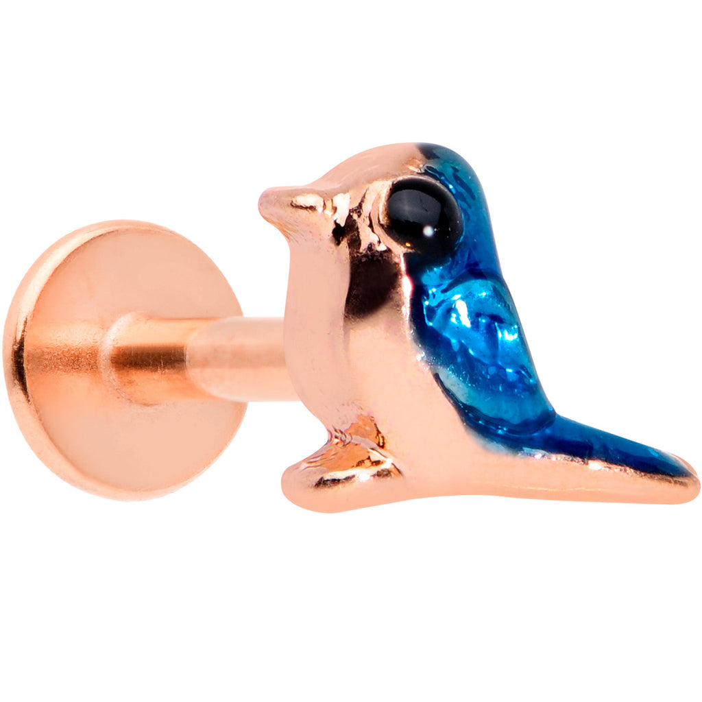 BodyCandy 16G 5/16 Rose Gold Tone Blue Bird Labret Monroe Tragus — main product shot