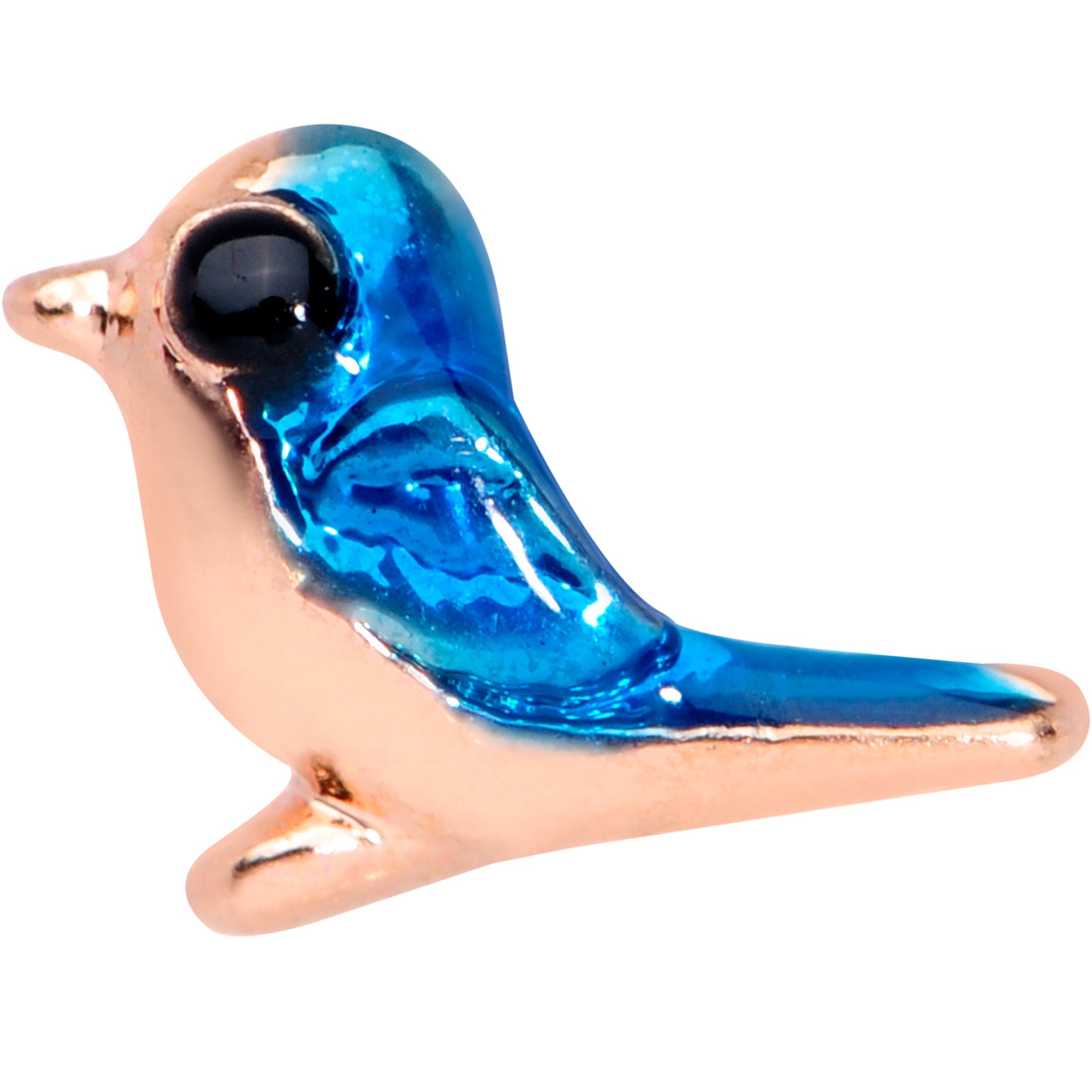 BodyCandy 16G 5/16 Rose Gold Tone Blue Bird Labret Monroe Tragus — detail close-up