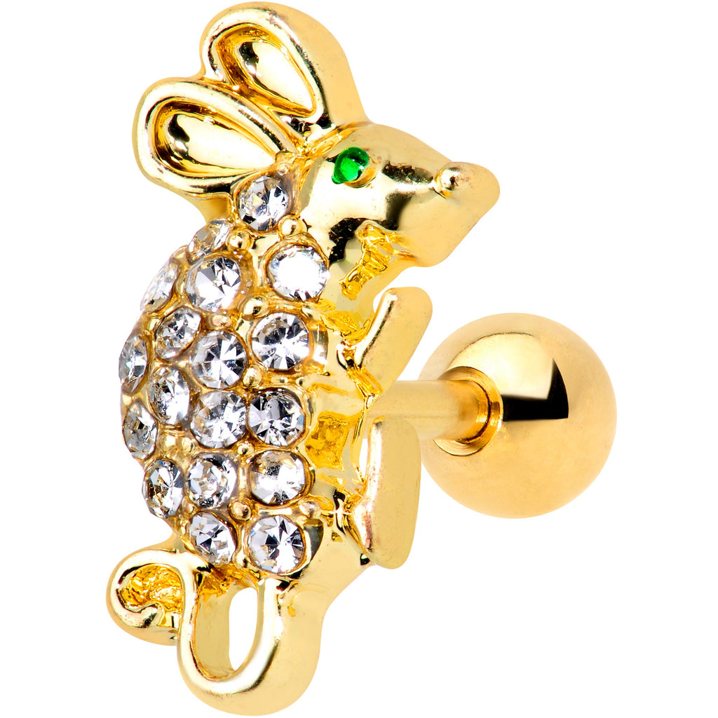 BodyCandy 16G 1/4 Clear Gem Gold Tone Mouse Cartilage  Tragus Earring — main product shot