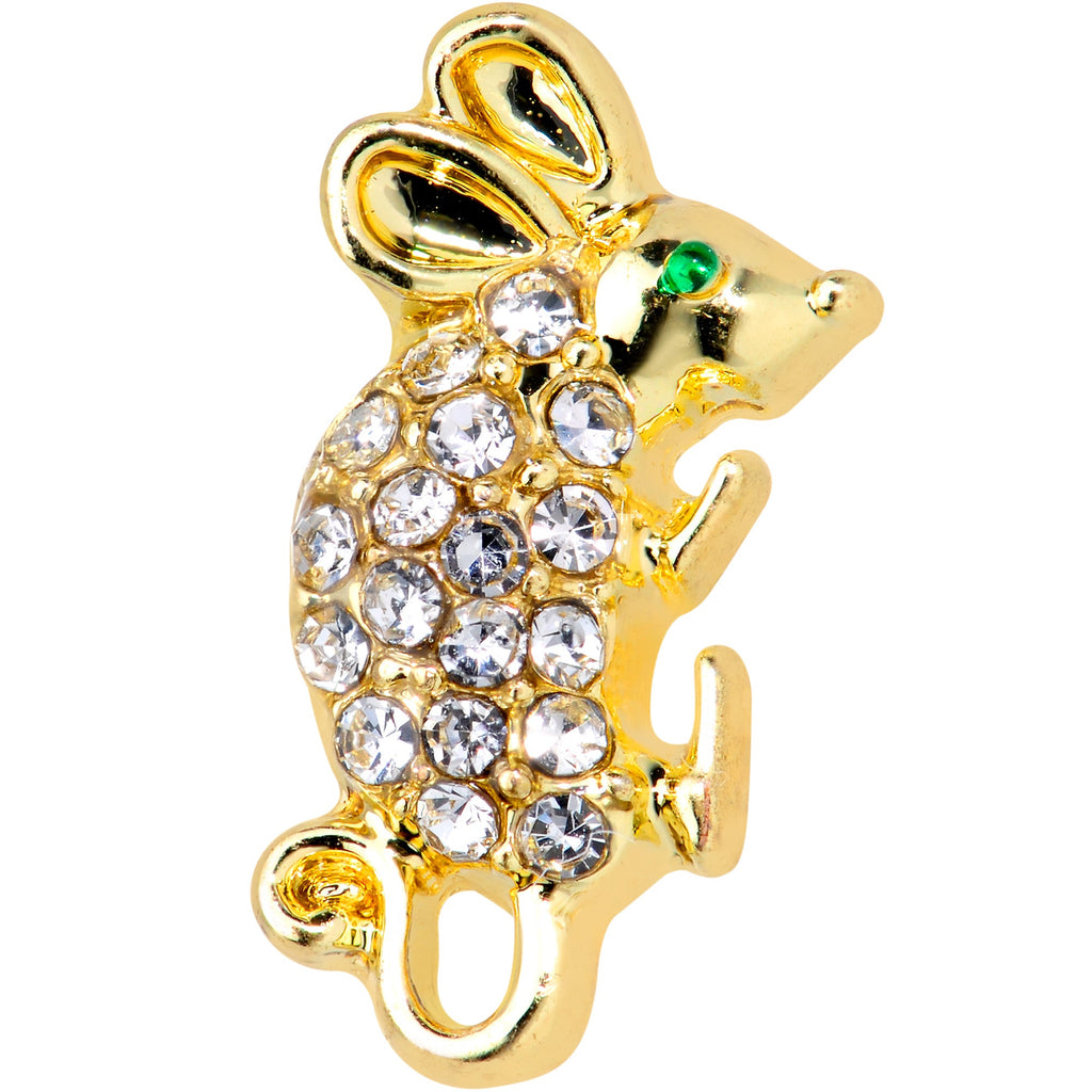 BodyCandy 16G 1/4 Clear Gem Gold Tone Mouse Cartilage  Tragus Earring — detail close-up