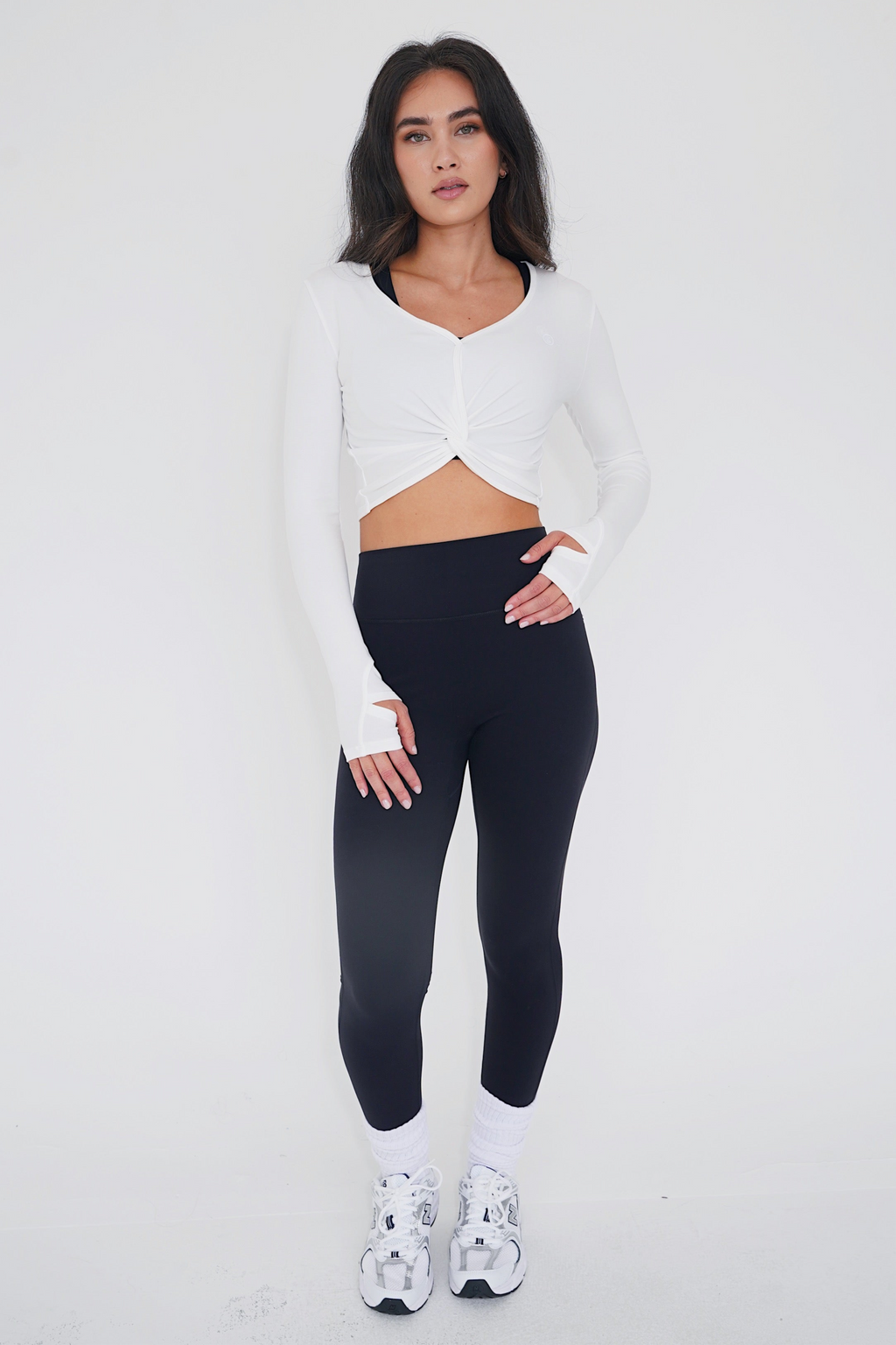KIMITH BRAND I Release Doubt Buttery Soft White Long Sleeve Crop Top — comparison shot