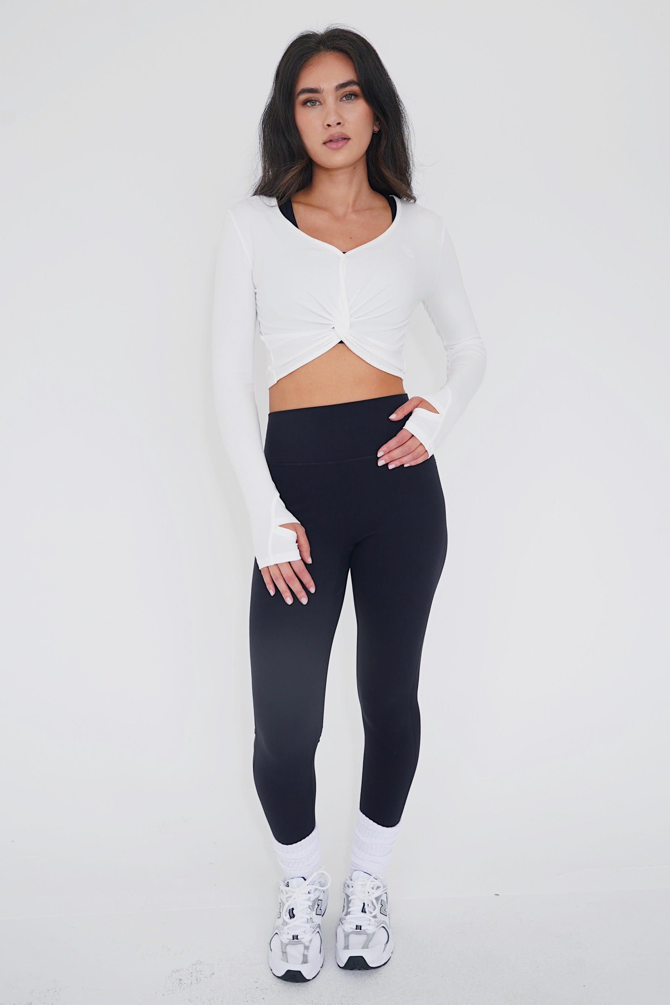 KIMITH BRAND I Release Doubt Buttery Soft White Long Sleeve Crop Top — comparison shot