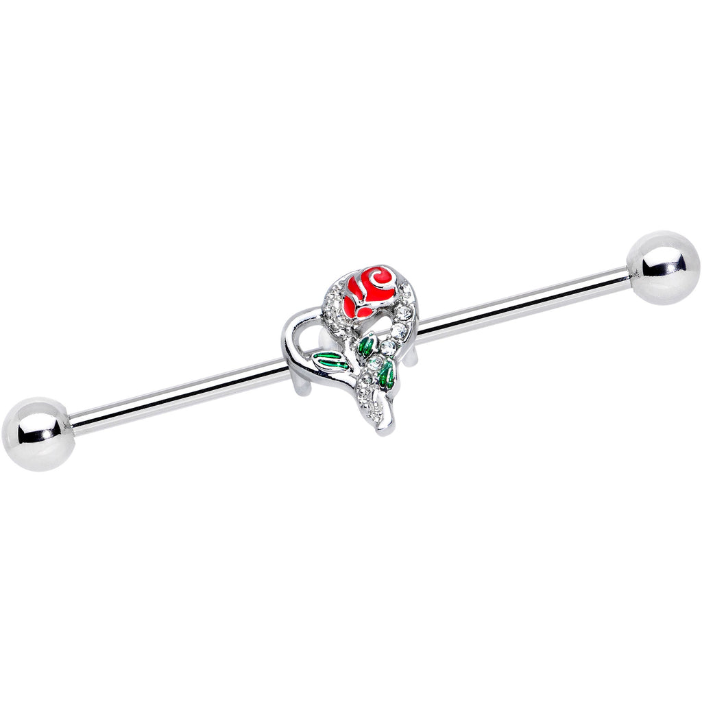 BodyCandy 14G Clear Gem Open Heart Rose Valentines Industrial Barbell 38mm — main product shot