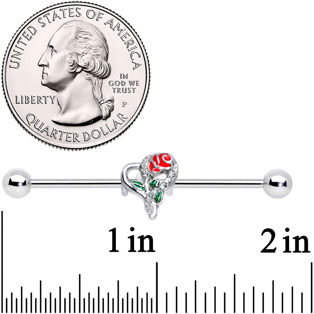 BodyCandy 14G Clear Gem Open Heart Rose Valentines Industrial Barbell 38mm — detail close-up