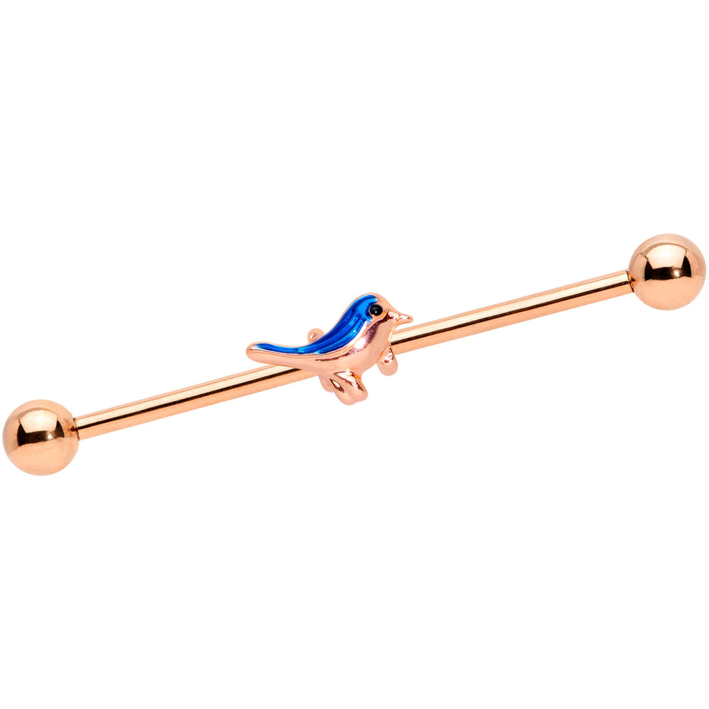 BodyCandy 14G Rose Gold Tone Blue Bird Industrial Barbell 38mm — main product shot