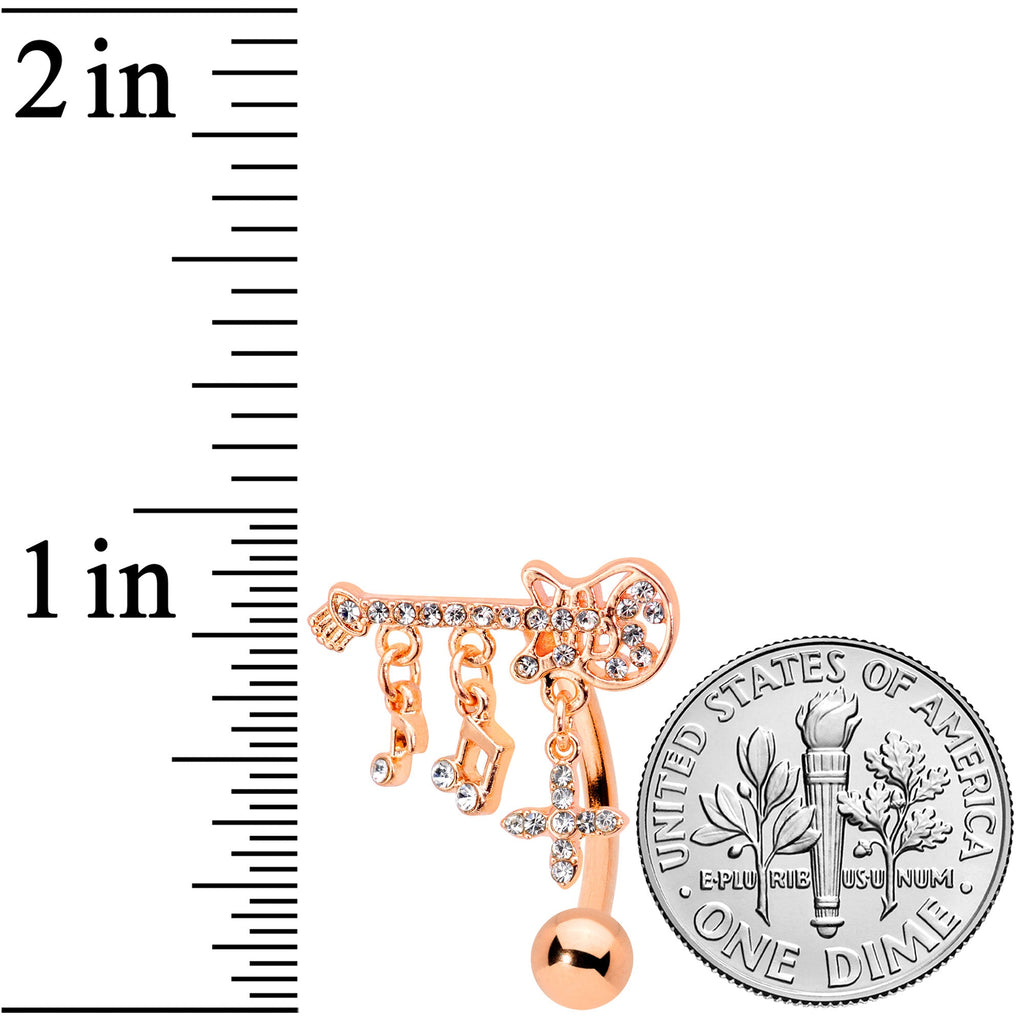 BodyCandy Clear CZ Gem Rose Gold Tone Rock Star Music Guitar Belly Ring — detail close-up