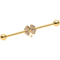 BodyCandy 14G Clear Gem Gold Tone Shamrock Industrial Barbell 38mm — main product shot