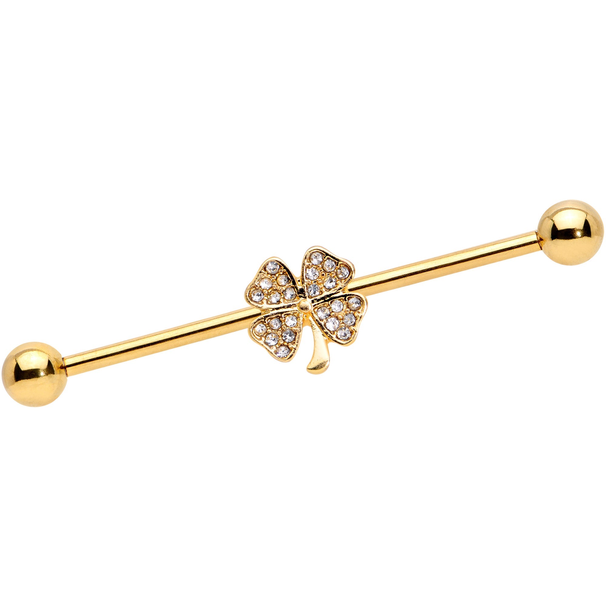 BodyCandy 14G Clear Gem Gold Tone Shamrock Industrial Barbell 38mm — main product shot