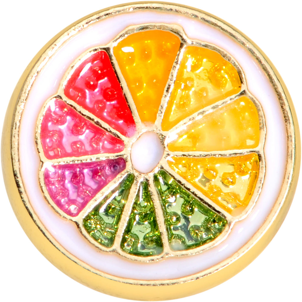 BodyCandy 16G 1/4 Gold Tone Rainbow Grapefruit Cartilage Tragus — detail close-up