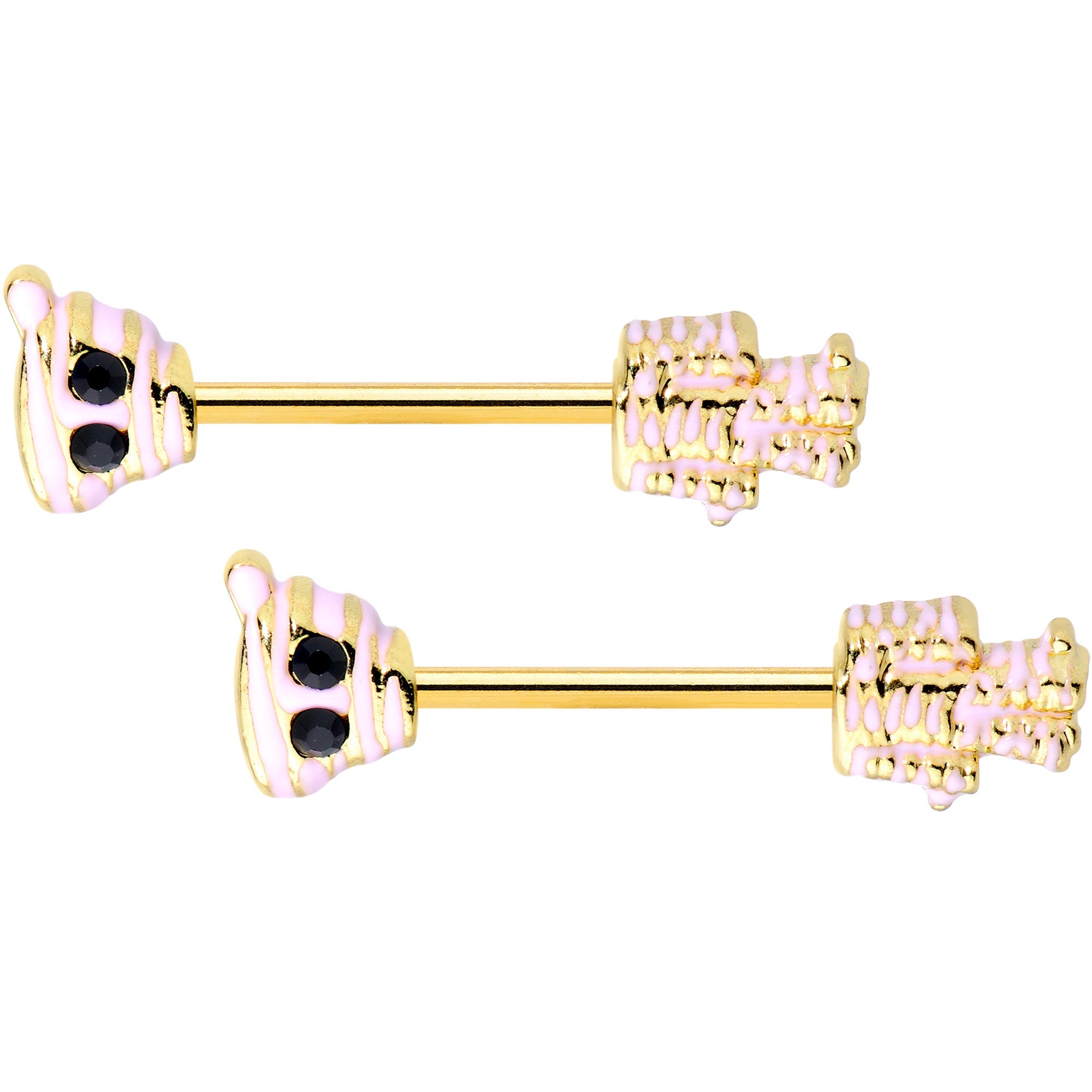 BodyCandy 14G 5/8 Black Gem Gold Tone Mummy Halloween Nipple Ring Set — main product shot