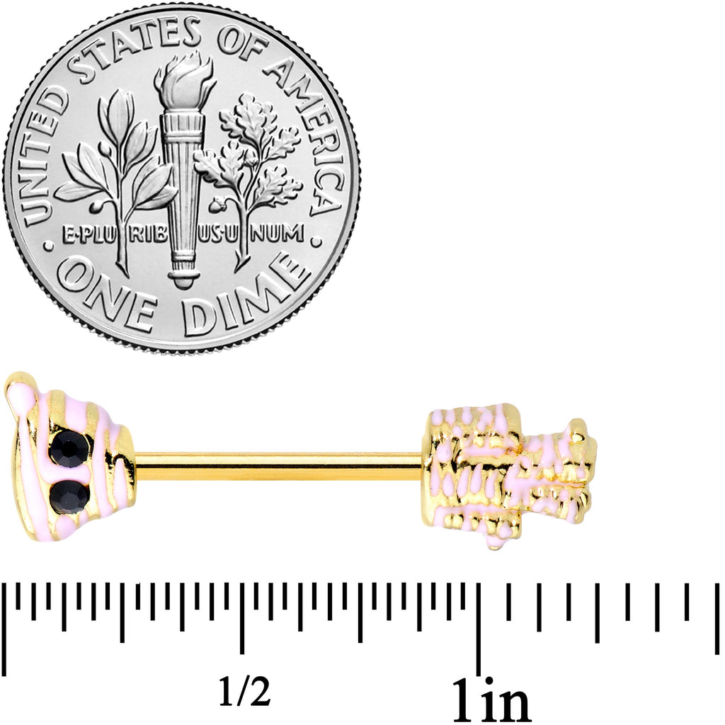BodyCandy 14G 5/8 Black Gem Gold Tone Mummy Halloween Nipple Ring Set — detail close-up