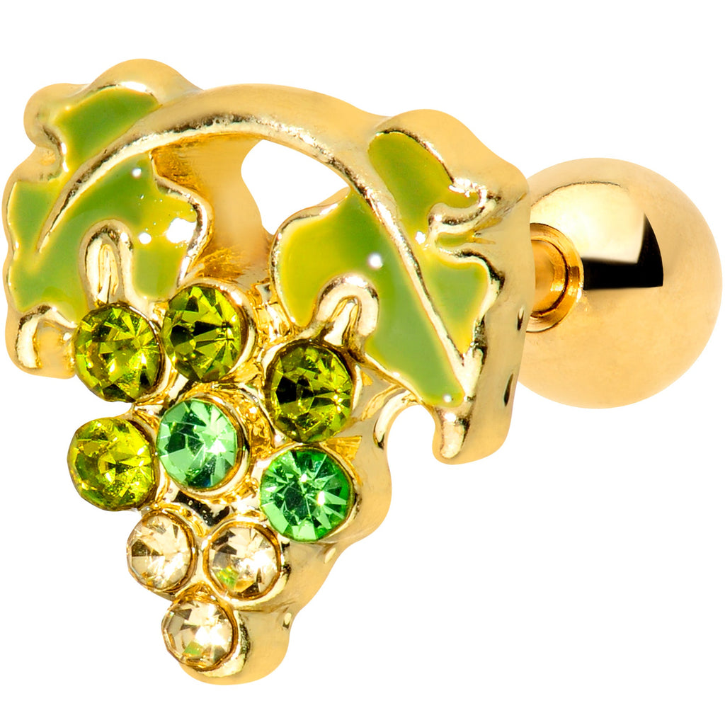 BodyCandy 16G 1/4 Green Gem Gold Tone Bunch of Grapes Cartilage Tragus — main product shot