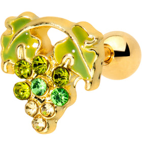 16G 1/4 Green Gem Gold Tone Bunch of Grapes Cartilage Tragus