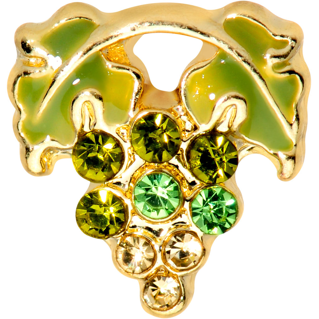 BodyCandy 16G 1/4 Green Gem Gold Tone Bunch of Grapes Cartilage Tragus — detail close-up