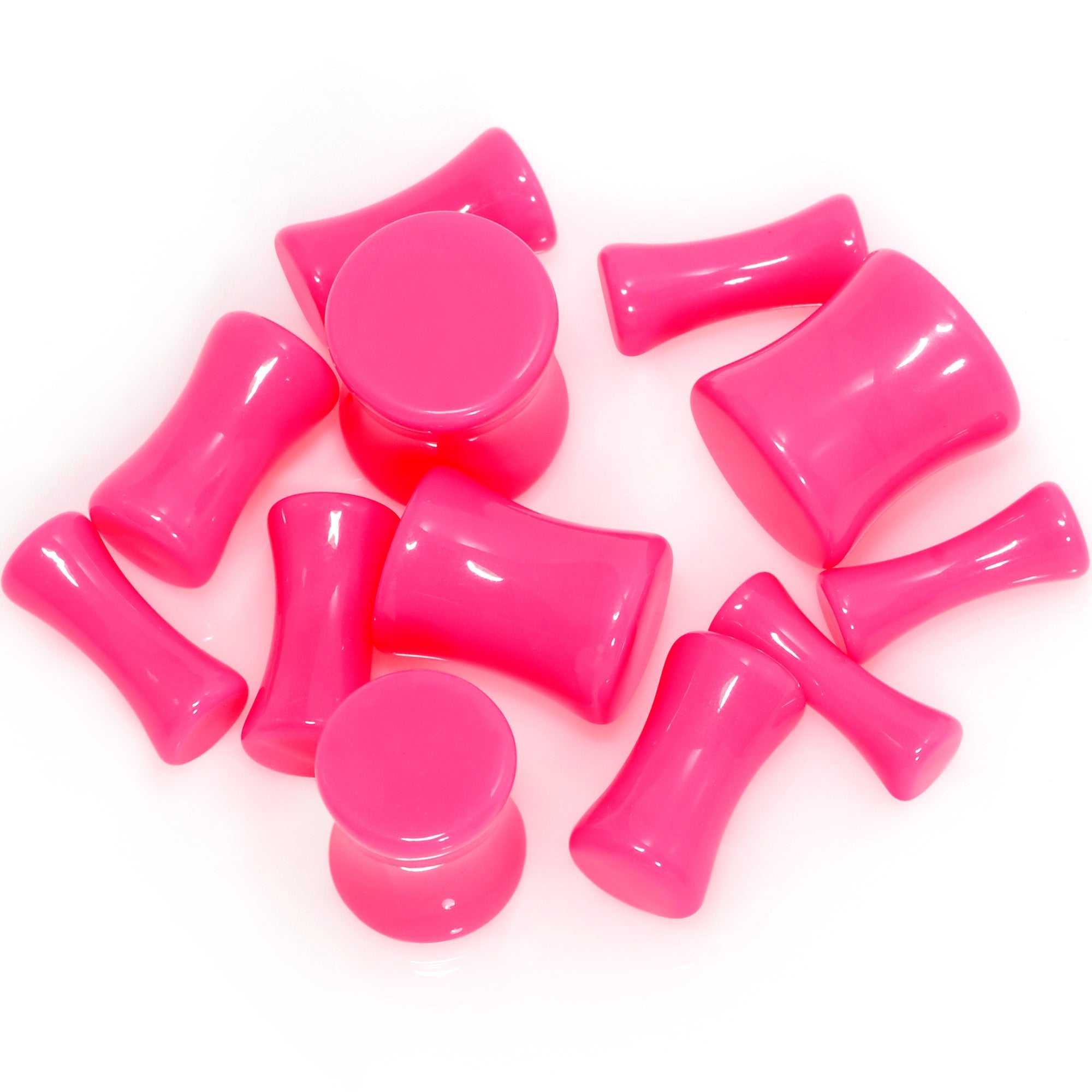 BodyCandy Hot Pink Acrylic Saddle Plug Set 8G to 00G — main product shot
