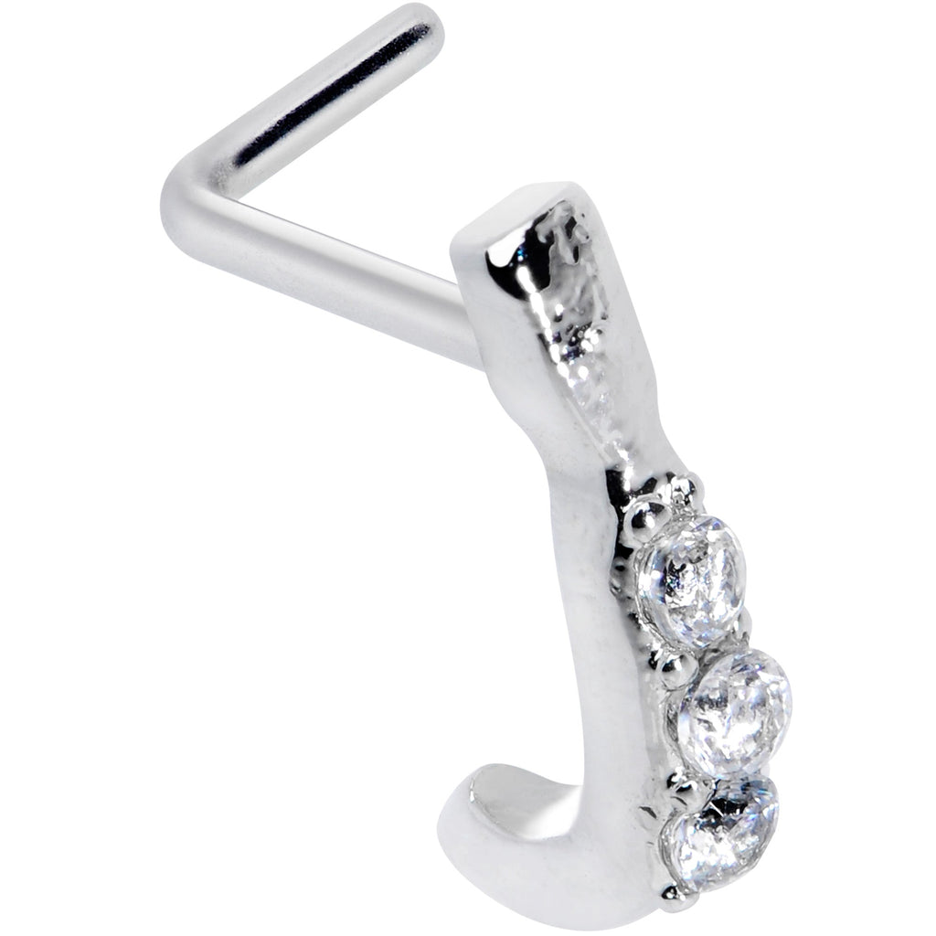 BodyCandy 20G 5/16 Clear CZ Gem Trio Graceful Faux Hoop L Shaped Nose Ring — main product shot