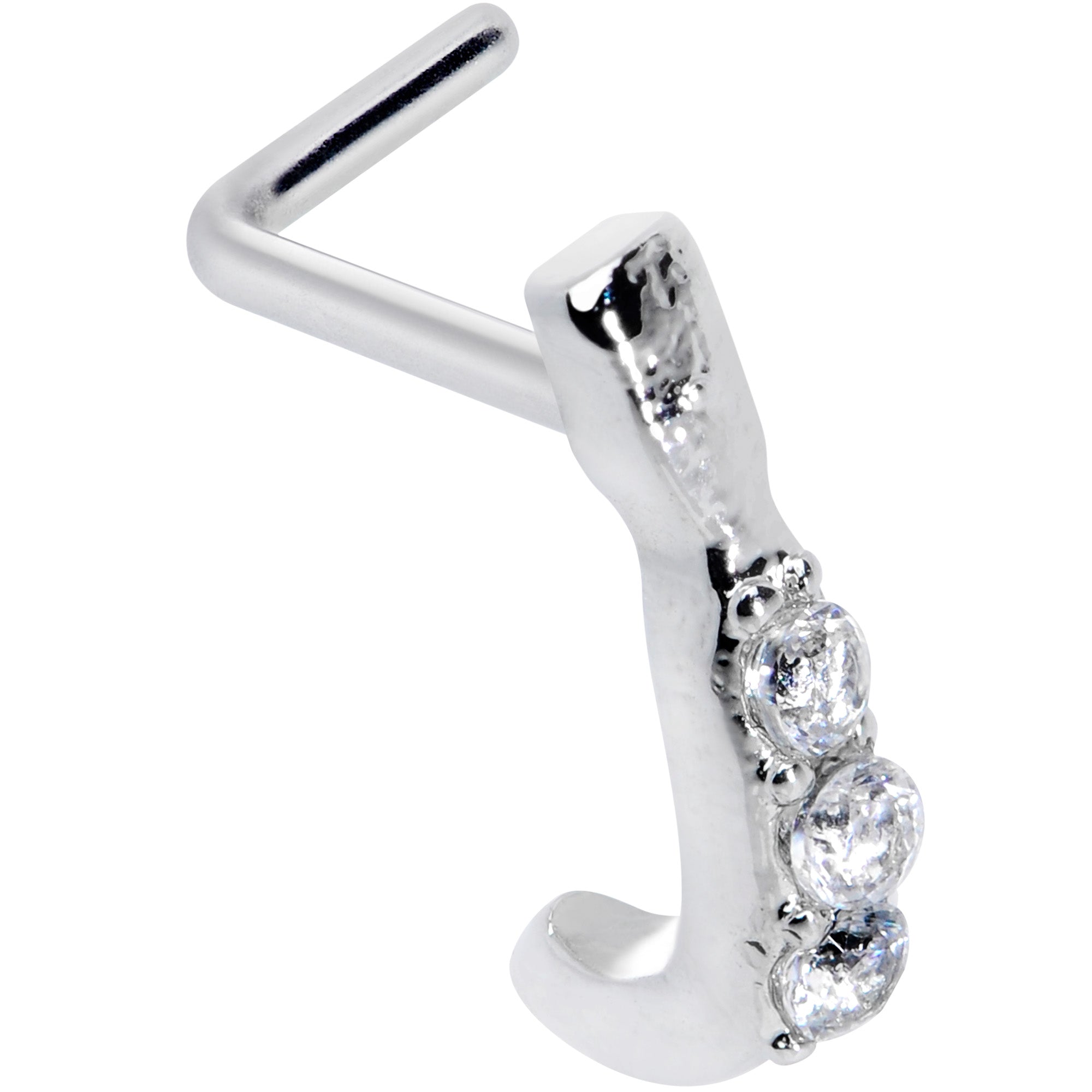 BodyCandy 20G 5/16 Clear CZ Gem Trio Graceful Faux Hoop L Shaped Nose Ring — main product shot