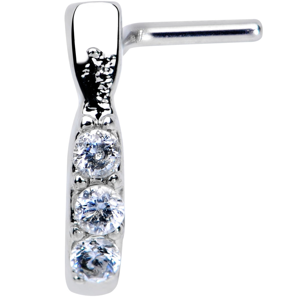 BodyCandy 20G 5/16 Clear CZ Gem Trio Graceful Faux Hoop L Shaped Nose Ring — detail close-up