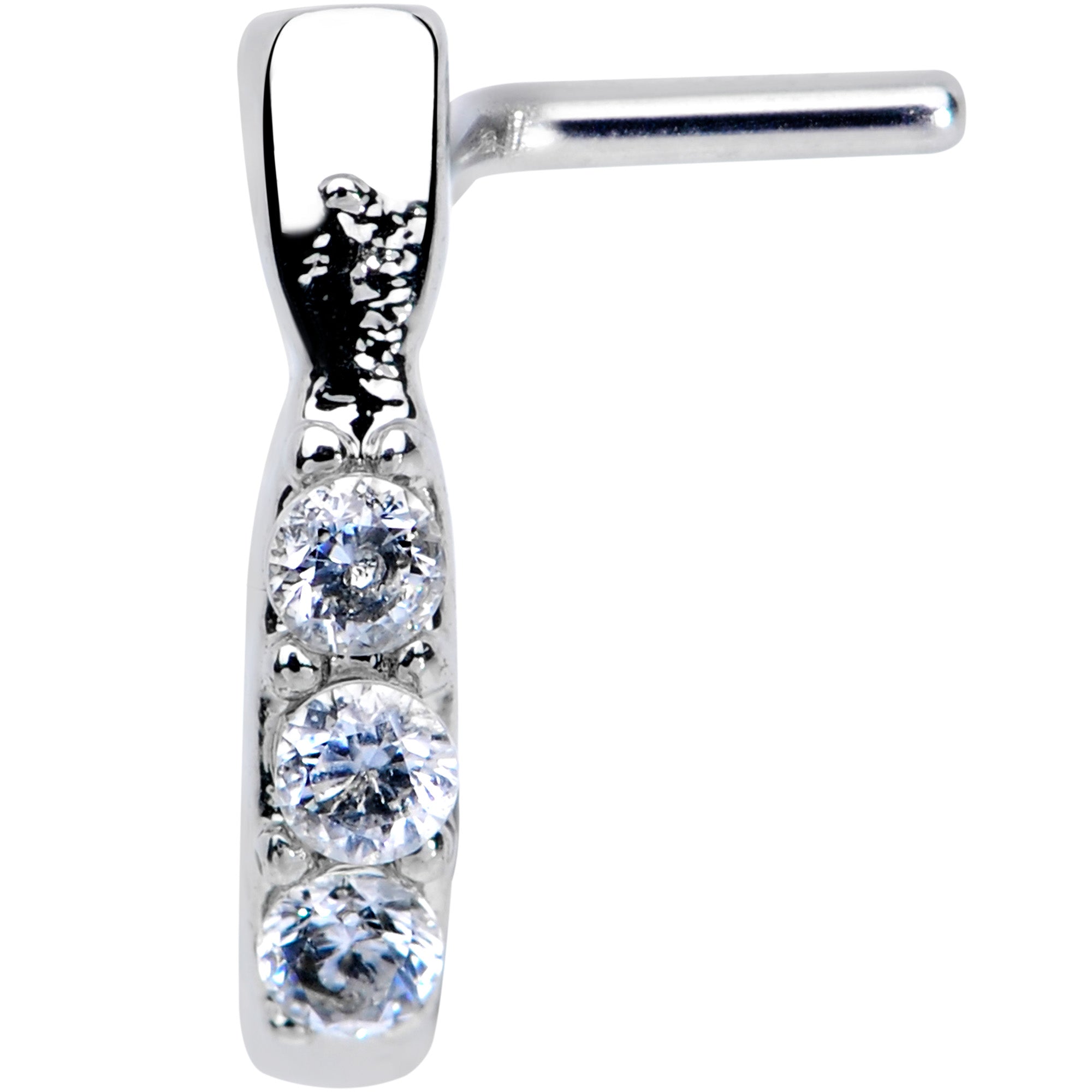 BodyCandy 20G 5/16 Clear CZ Gem Trio Graceful Faux Hoop L Shaped Nose Ring — detail close-up
