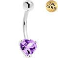 BodyCandy 16G Solid 14K White Gold Genuine Light Amethyst Heart Solitaire Belly Ring — main product shot