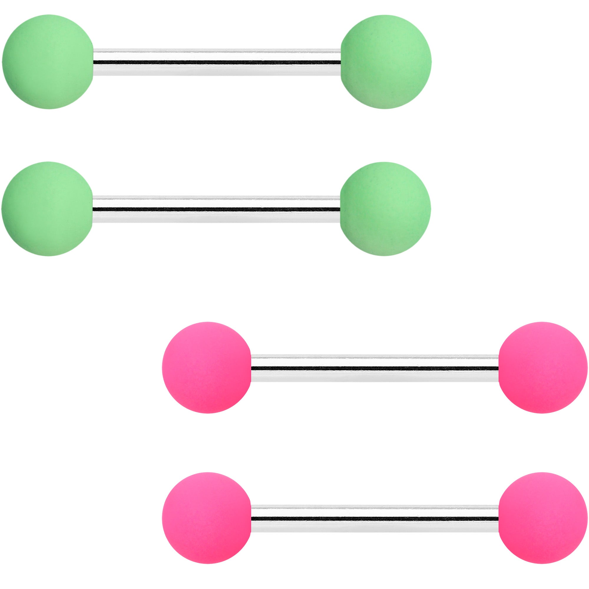 BodyCandy 14G 9/16 Mint Green Hot Pink Matte Barbell Nipple Ring Set of 4 — main product shot