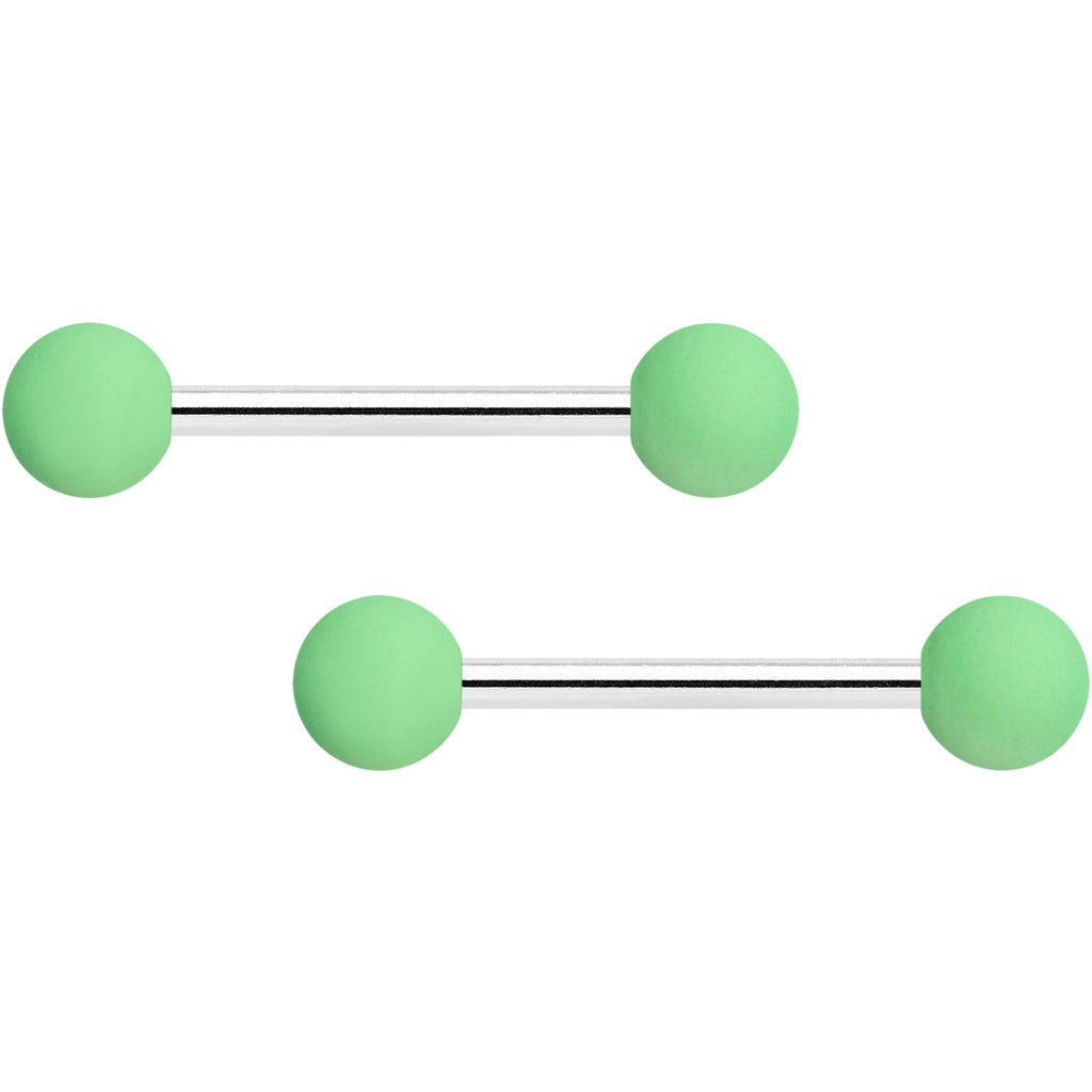 BodyCandy 14G 9/16 Mint Green Hot Pink Matte Barbell Nipple Ring Set of 4 — detail close-up