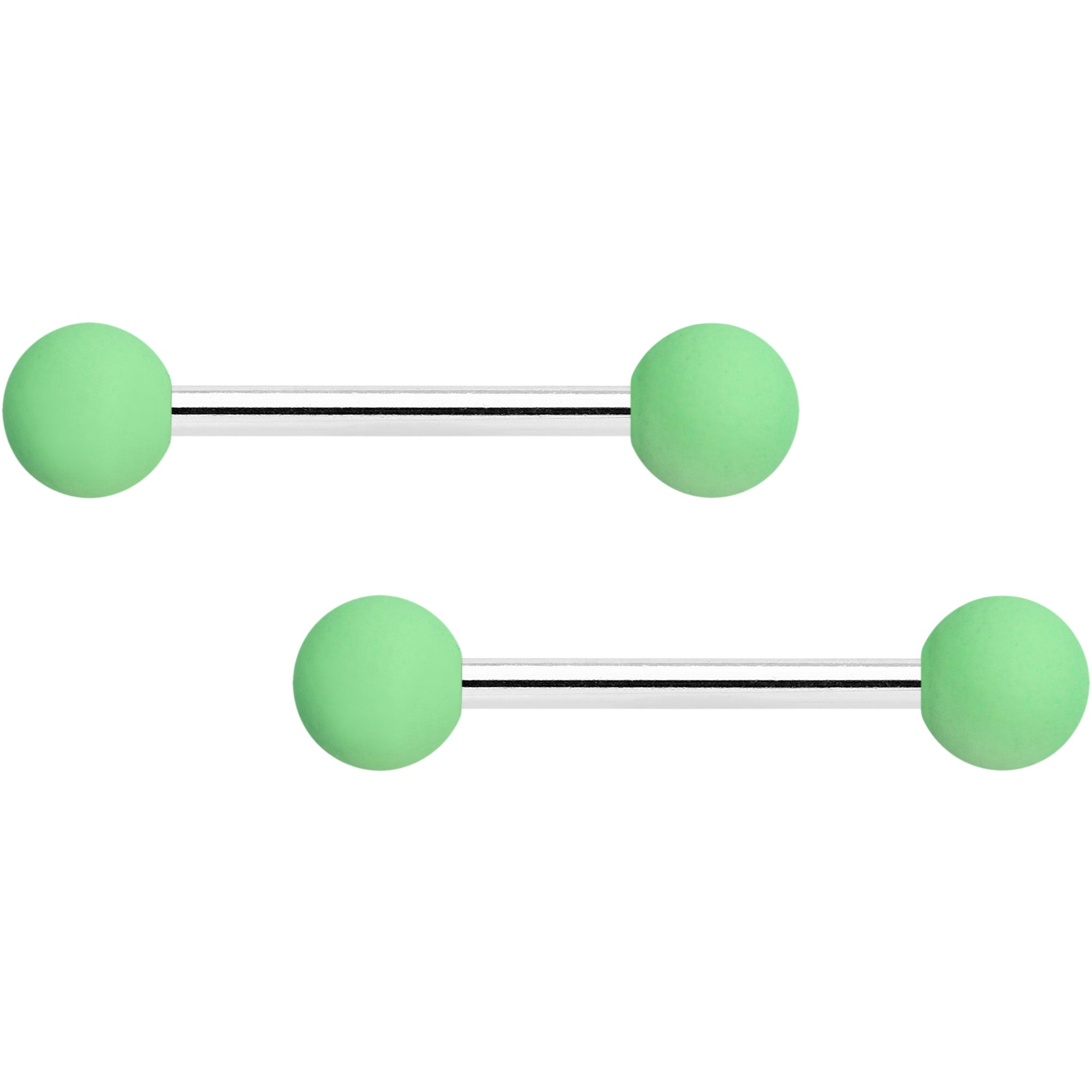 BodyCandy 14G 9/16 Mint Green Hot Pink Matte Barbell Nipple Ring Set of 4 — detail close-up