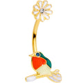 BodyCandy Clear Green Gem Gold Tone Perched Bird Flower Double Mount Belly Ring — main product shot