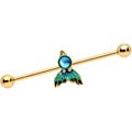 BodyCandy 14G Gold Tone Blue Green Mermaid Tail Industrial Barbell 38mm — main product shot