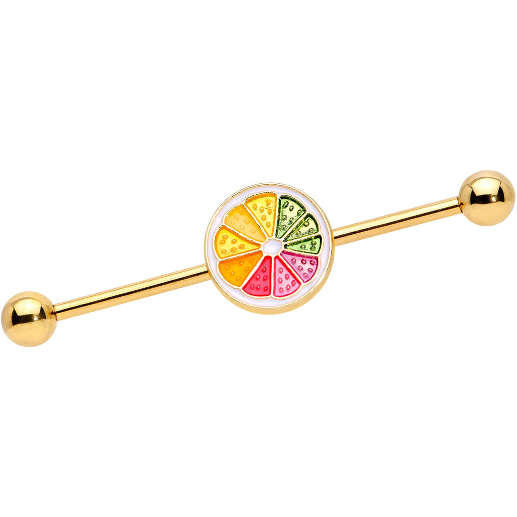 BodyCandy 14G Gold Tone Rainbow Grapefruit Industrial Barbell 38mm — main product shot