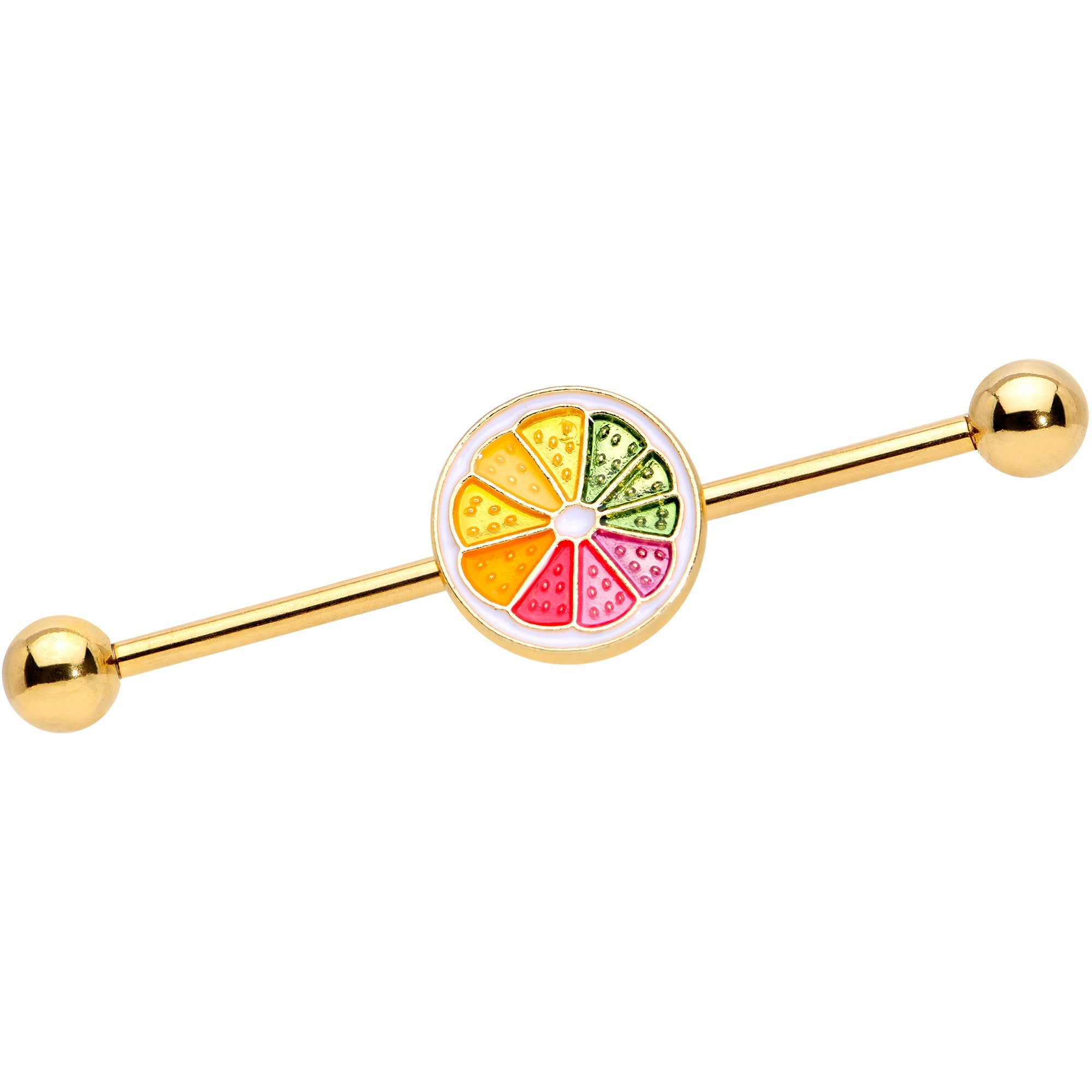 BodyCandy 14G Gold Tone Rainbow Grapefruit Industrial Barbell 38mm — main product shot