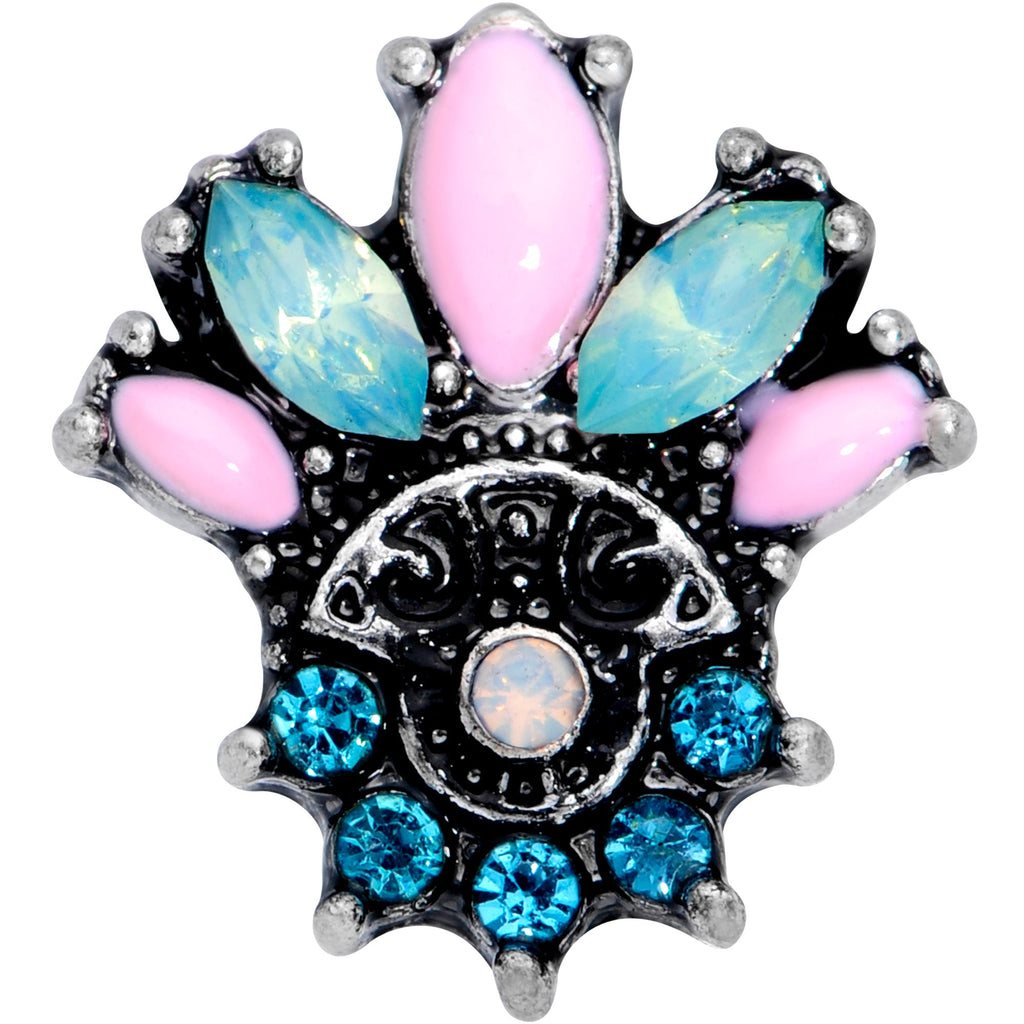 BodyCandy 16G Blue Pink Green Gem Fan Flower Cartilage Tragus Earring — detail close-up