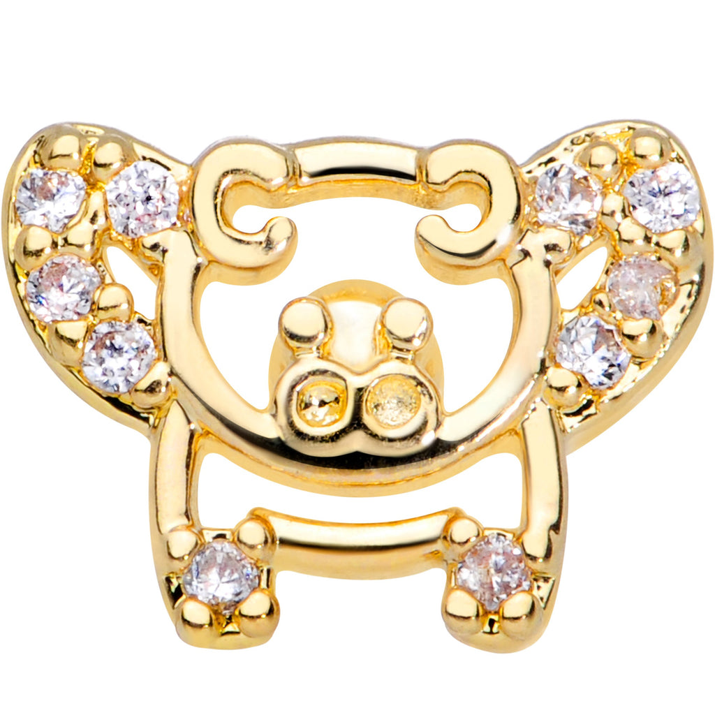 BodyCandy 16G 5/16 Clear Gem Gold Tone Flying Pigs Labret Monroe Tragus — detail close-up
