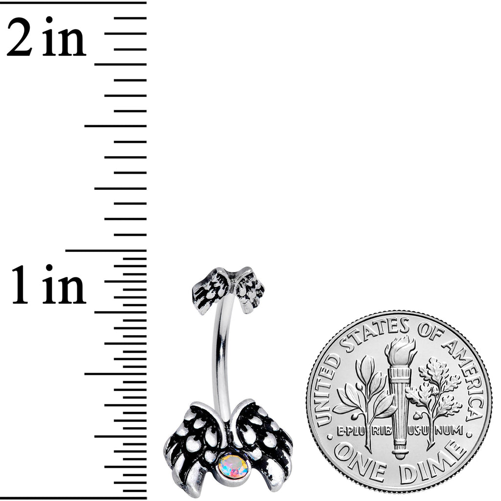 BodyCandy Aurora Gem Angel Wings Double Mount Belly Ring — detail close-up