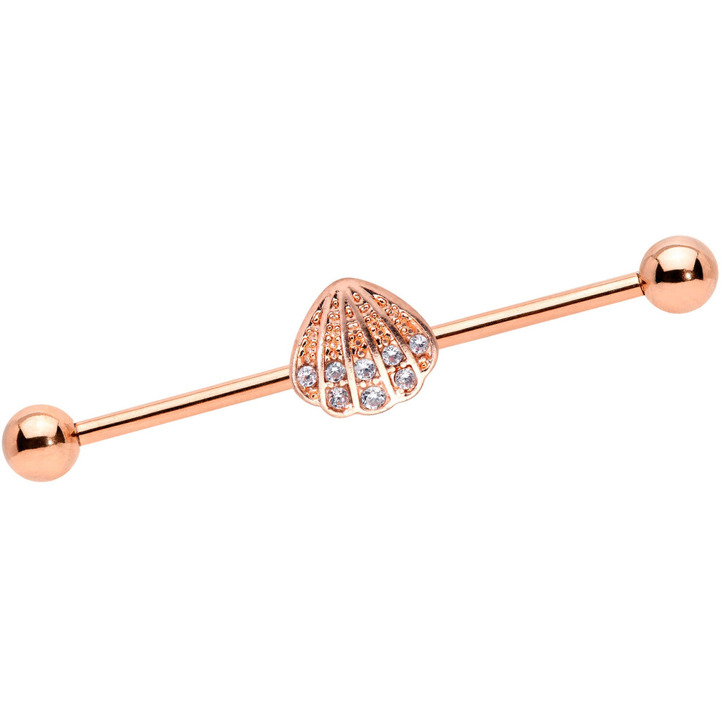BodyCandy 14G Clear Gem Rose Gold Tone Shell Industrial Barbell 38mm — main product shot
