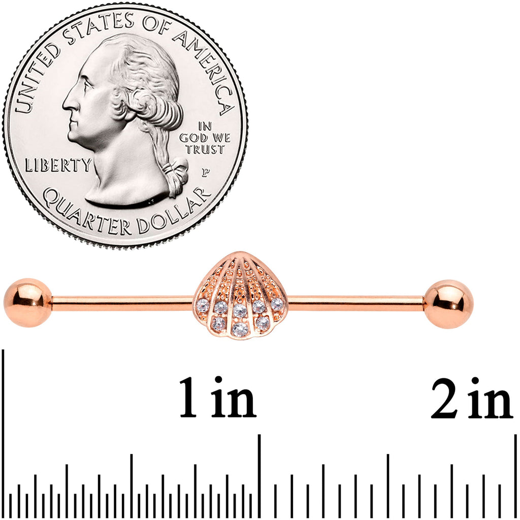BodyCandy 14G Clear Gem Rose Gold Tone Shell Industrial Barbell 38mm — detail close-up